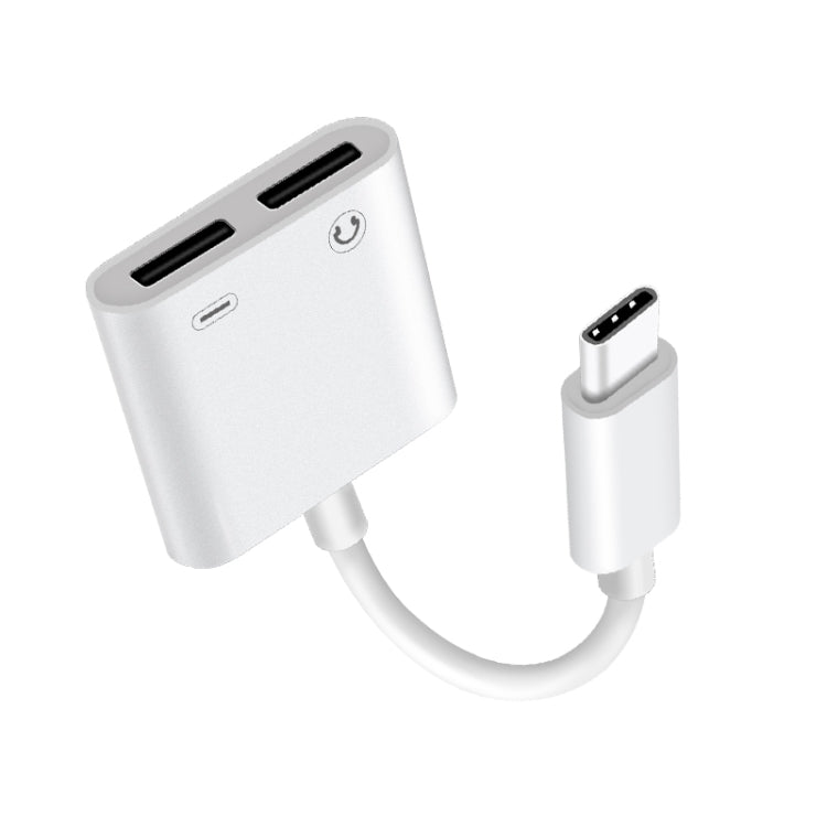 FT_AC42 2 in 1 18W PD USB-C / Type-C ชายเป็น USB-C / Type-C เสียง + USB-C / Type-C ชาร์จอะแดปเตอร์เสียงหญิง