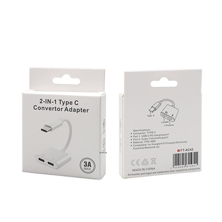 FT_AC42 2 in 1 18W PD USB-C / Type-C ชายเป็น USB-C / Type-C เสียง + USB-C / Type-C ชาร์จอะแดปเตอร์เสียงหญิง