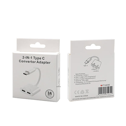 FT_AC42 2 in 1 18W PD USB-C / Type-C ชายเป็น USB-C / Type-C เสียง + USB-C / Type-C ชาร์จอะแดปเตอร์เสียงหญิง