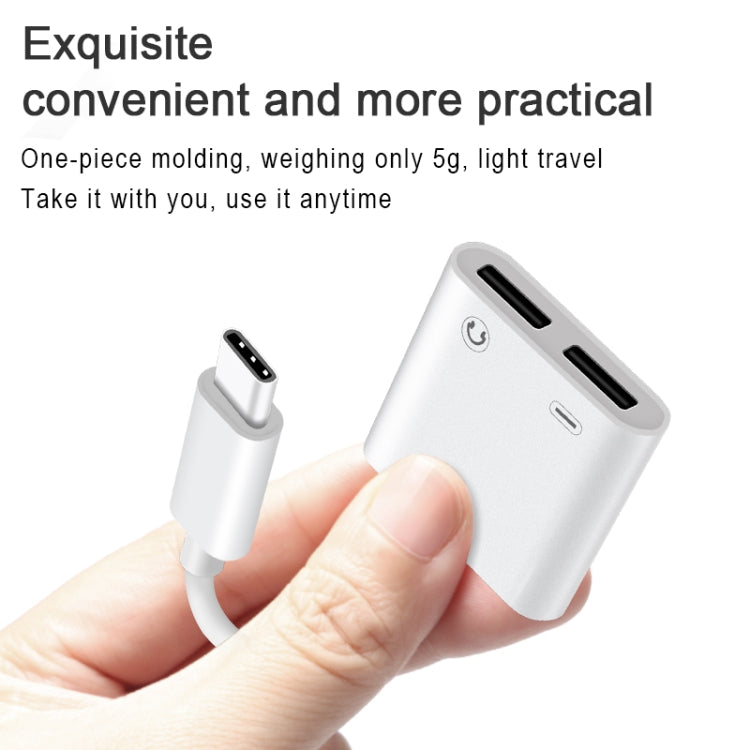 FT_AC42 2 in 1 18W PD USB-C / Type-C ชายเป็น USB-C / Type-C เสียง + USB-C / Type-C ชาร์จอะแดปเตอร์เสียงหญิง
