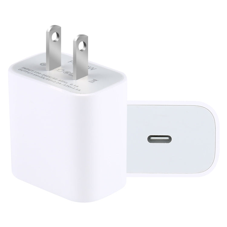 PD 20W เครื่องชาร์จสำหรับเดินทางอินเทอร์เฟซ USB-C / Type-C เดี่ยว, ปลั๊ก US, 20W US Plug