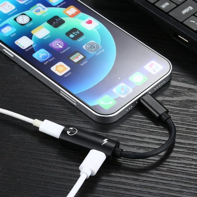 2 in 1 8 Pin Male to Dual 8 Pin Female ชาร์จและฟังเพลงอะแดปเตอร์หูฟังเสียงเข้ากันได้กับระบบ IOS ทั้งหมด
