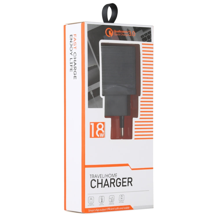 LZ-728 2 in 1 18W QC 3.0 USB Interface Travel Charger ชุดสายเคเบิลข้อมูล USB ถึง 8 Pin, ปลั๊ก EU, ความยาวสายเคเบิล: 1 ม., with 8 Pin Cable