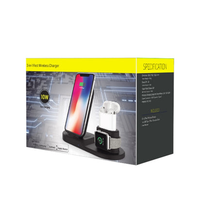 OJD-45 3 in 1 QI 10W โทรศัพท์มือถือ + นาฬิกา 8 พินหูฟังชาร์จพอร์ตมัลติฟังก์ชั่นเครื่องชาร์จไร้สายสำหรับโทรศัพท์มือถือและนาฬิกา & AirPods 2, OJD-45