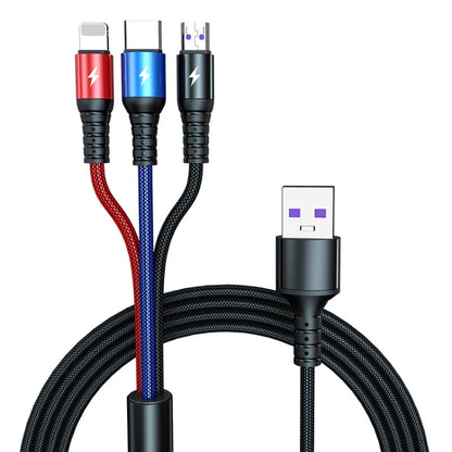 K061 1.2m 5A 3 in 1 USB ถึง 8 Pin USB-C / Type-C + Micro USB Round Fast Charging Data Cable