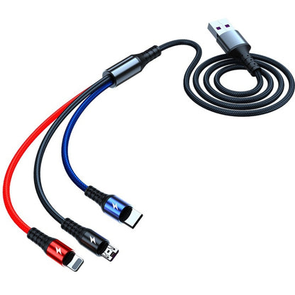 K061 1.2m 5A 3 in 1 USB ถึง 8 Pin USB-C / Type-C + Micro USB Round Fast Charging Data Cable