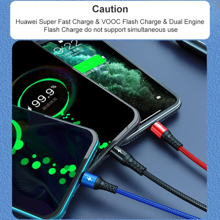 K061 1.2m 5A 3 in 1 USB ถึง 8 Pin USB-C / Type-C + Micro USB Round Fast Charging Data Cable