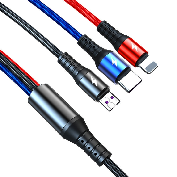 K061 1.2m 5A 3 in 1 USB ถึง 8 Pin USB-C / Type-C + Micro USB Round Fast Charging Data Cable