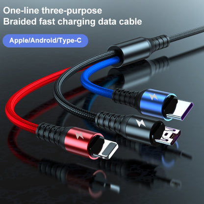 K061 1.2m 5A 3 in 1 USB ถึง 8 Pin USB-C / Type-C + Micro USB Round Fast Charging Data Cable