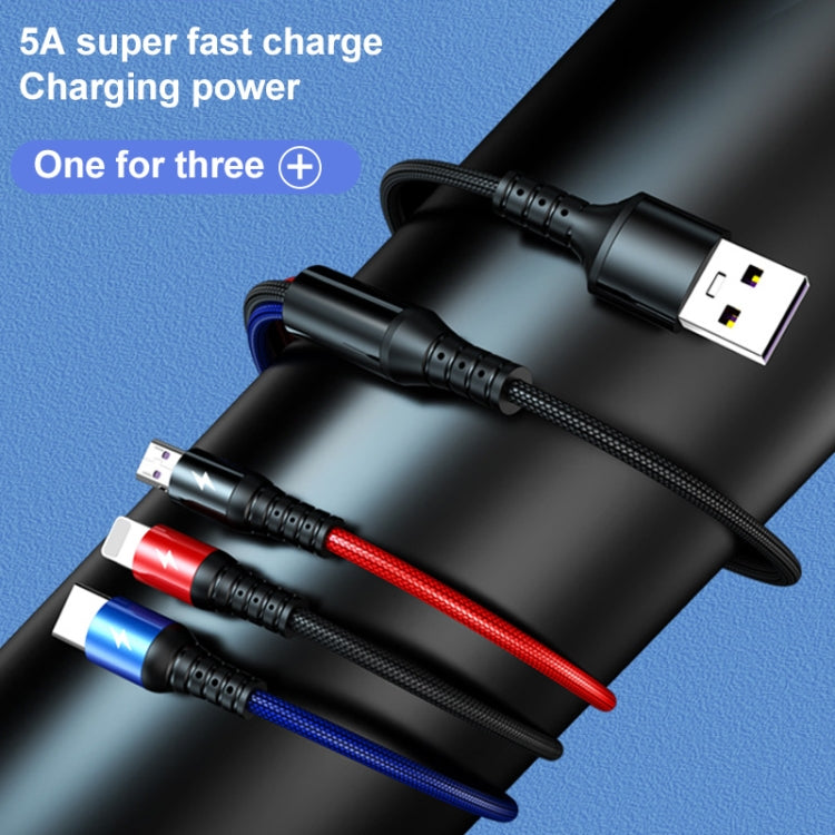 K061 1.2m 5A 3 in 1 USB ถึง 8 Pin USB-C / Type-C + Micro USB Round Fast Charging Data Cable