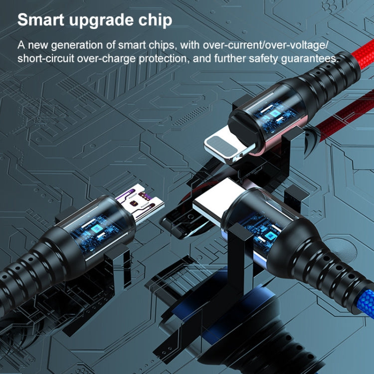 K061 1.2m 5A 3 in 1 USB ถึง 8 Pin USB-C / Type-C + Micro USB Round Fast Charging Data Cable