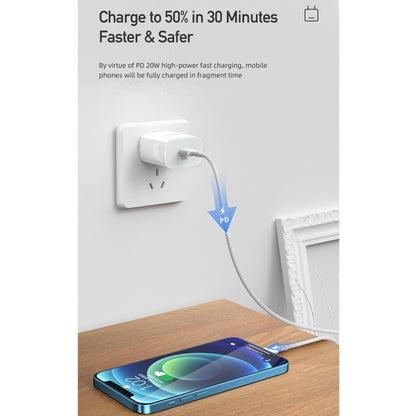 awei PD5 PD 20W Fast Charger Travel Charger Power Adapter พร้อมสายเคเบิล Type-C / USB-C ถึง 8 Pin, ปลั๊ก US