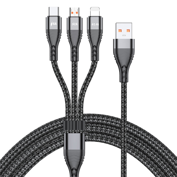 ADC138 66W 3 in 1 USB ถึง 8 Pin Micro USB USBC / TypeC สายชาร์จข้อมูลแบบถักอย่างรวดเร็ว ความยาวสายเคเบิล: 1.2 ม.