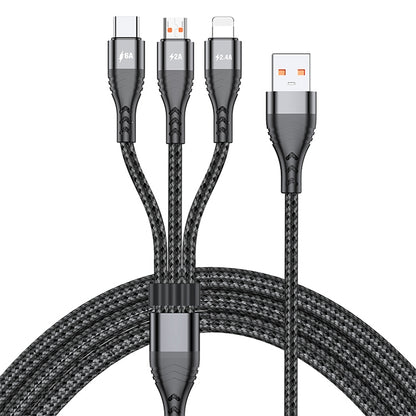 ADC138 66W 3 in 1 USB ถึง 8 Pin Micro USB USBC / TypeC สายชาร์จข้อมูลแบบถักอย่างรวดเร็ว ความยาวสายเคเบิล: 1.2 ม.