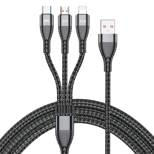 ADC138 66W 3 in 1 USB ถึง 8 Pin Micro USB USBC / TypeC สายชาร์จข้อมูลแบบถักอย่างรวดเร็ว ความยาวสายเคเบิล: 1.2 ม.