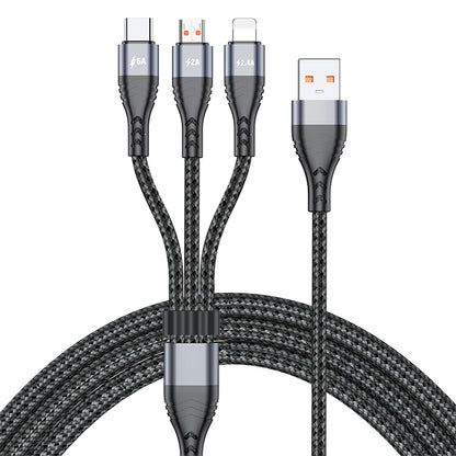 ADC138 66W 3 in 1 USB ถึง 8 Pin Micro USB USBC / TypeC สายชาร์จข้อมูลแบบถักอย่างรวดเร็ว ความยาวสายเคเบิล: 1.2 ม.