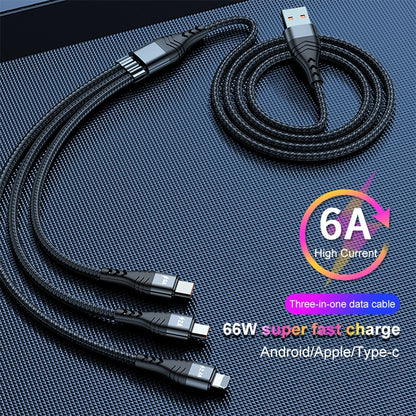 ADC138 66W 3 in 1 USB ถึง 8 Pin Micro USB USBC / TypeC สายชาร์จข้อมูลแบบถักอย่างรวดเร็ว ความยาวสายเคเบิล: 1.2 ม.