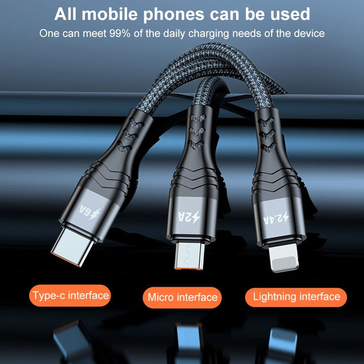 ADC138 66W 3 in 1 USB ถึง 8 Pin Micro USB USBC / TypeC สายชาร์จข้อมูลแบบถักอย่างรวดเร็ว ความยาวสายเคเบิล: 1.2 ม.