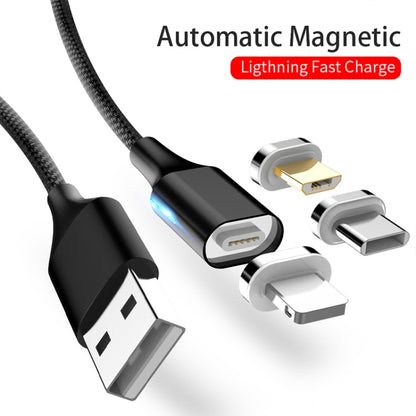 M11 3 in 1 3A USB ถึง 8 พิน Micro USB USBC / TypeC สายเคเบิลข้อมูลแม่เหล็กแบบถักไนลอน ความยาวสายเคเบิล: 2 ม., 8 Pin + Micro USB + USB-C / Type-C