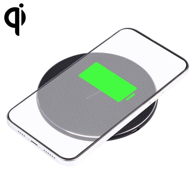 เครื่องชาร์จไร้สายโลหะทรงกลมลายตาราง 10W QI, 10W Metal