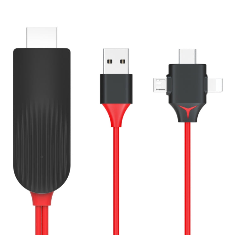 MiraScreen L7-8 3 in 1 8 Pin Micro USB USBC / TypeC เป็นสายแปลงวิดีโอ HDMI ความยาวสายเคเบิล: 2 ม., 3 in 1 HDMI