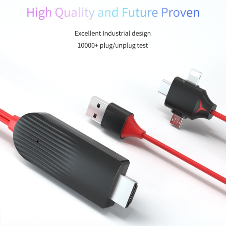MiraScreen L7-8 3 in 1 8 Pin Micro USB USBC / TypeC เป็นสายแปลงวิดีโอ HDMI ความยาวสายเคเบิล: 2 ม., 3 in 1 HDMI