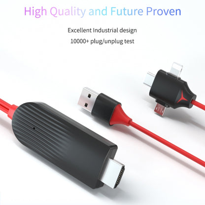 MiraScreen L7-8 3 in 1 8 Pin Micro USB USBC / TypeC เป็นสายแปลงวิดีโอ HDMI ความยาวสายเคเบิล: 2 ม., 3 in 1 HDMI