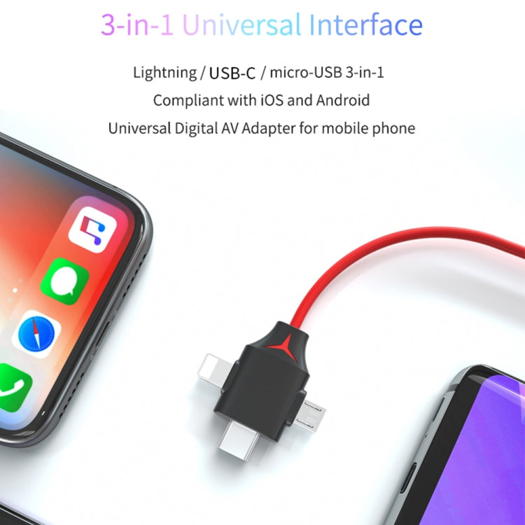 MiraScreen L7-8 3 in 1 8 Pin Micro USB USBC / TypeC เป็นสายแปลงวิดีโอ HDMI ความยาวสายเคเบิล: 2 ม., 3 in 1 HDMI