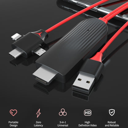 MiraScreen L7-8 3 in 1 8 Pin Micro USB USBC / TypeC เป็นสายแปลงวิดีโอ HDMI ความยาวสายเคเบิล: 2 ม., 3 in 1 HDMI