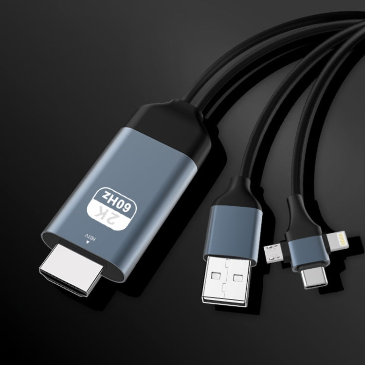 P8J อลูมิเนียม 3 in 1 8 พิน + Micro USB USB-C / Type-C ถึงสาย HDTV ความยาวสายเคเบิล: 2 ม., 3 in 1 HDMI (Aluminum)