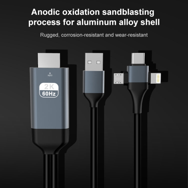 P8J อลูมิเนียม 3 in 1 8 พิน + Micro USB USB-C / Type-C ถึงสาย HDTV ความยาวสายเคเบิล: 2 ม., 3 in 1 HDMI (Aluminum)