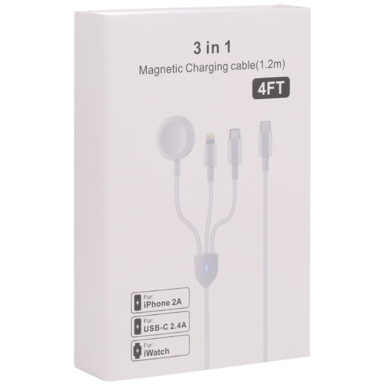 3 in 1 USB-C / Type-C ถึง 8 พิน USB-C / Type-C Magnetic Watch สายชาร์จข้อมูลไร้สายความยาวสายเคเบิล: 1.2 ม., 3 in 1