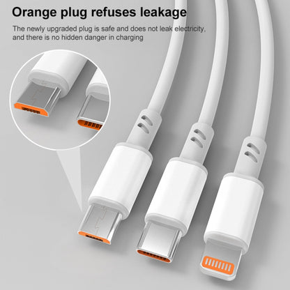 3A 3 in 1 USB เข้ากับ TypeC / 8 Pin / Micro USB สายชาร์จเร็ว, ความยาวสายเคเบิล: 1.2 ม., White