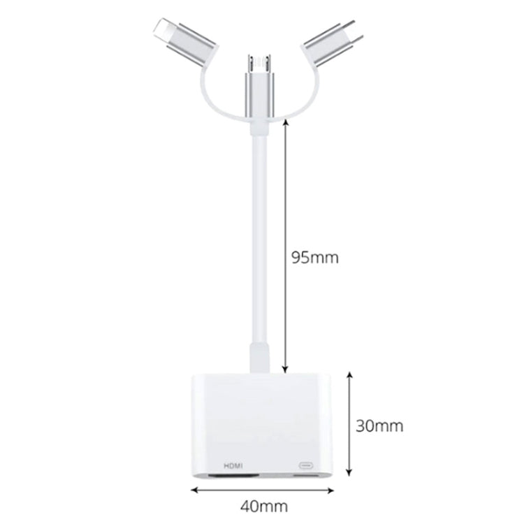 A18 Pro 3 in 1 8 Pin + Type-C + Micro USB เป็น HDMI + อะแดปเตอร์ AV ดิจิตอล 8 พิน