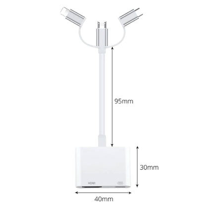 A18 Pro 3 in 1 8 Pin + Type-C + Micro USB เป็น HDMI + อะแดปเตอร์ AV ดิจิตอล 8 พิน
