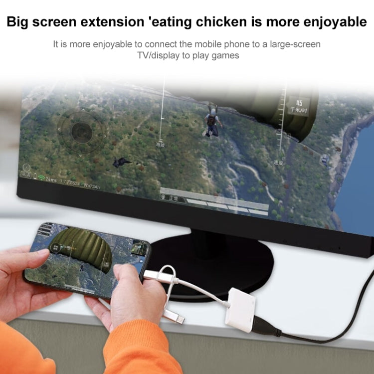 A18 Pro 3 in 1 8 Pin + Type-C + Micro USB เป็น HDMI + อะแดปเตอร์ AV ดิจิตอล 8 พิน