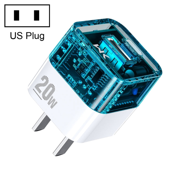 WK WP-U149 20W USB+USB-C/Type-C สองพอร์ตเครื่องชาร์จแบบใส, ข้อมูลจำเพาะ: ปลั๊ก US