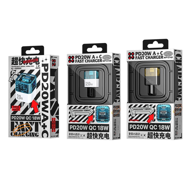 WK WP-U149 20W USB+USB-C/Type-C สองพอร์ตเครื่องชาร์จแบบใส, ข้อมูลจำเพาะ: ปลั๊ก US