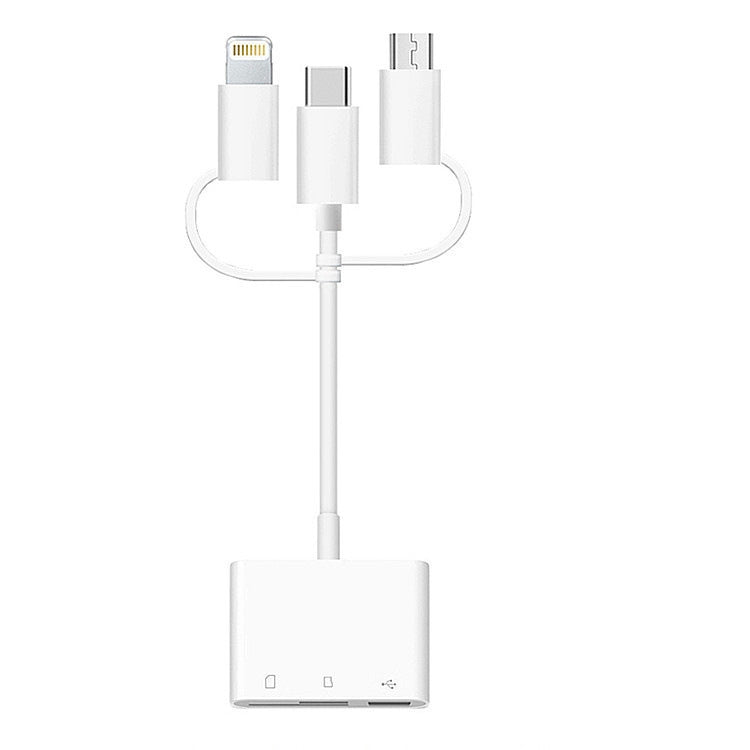 3 in 1 8-Pin และ Micro USB และ Type-C ถึง TF และ SD Card Reader อะแดปเตอร์ USB OTG Extender