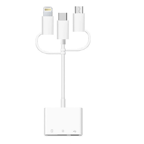 3 in 1 8-Pin และ Micro USB และ Type-C ถึง TF และ SD Card Reader อะแดปเตอร์ USB OTG Extender
