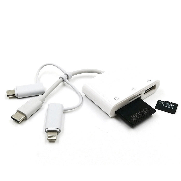 3 in 1 8-Pin และ Micro USB และ Type-C ถึง TF และ SD Card Reader อะแดปเตอร์ USB OTG Extender