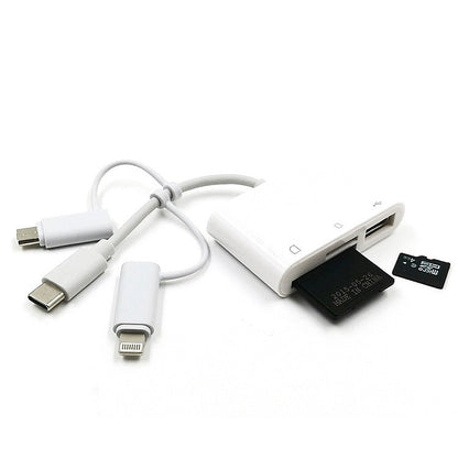 3 in 1 8-Pin และ Micro USB และ Type-C ถึง TF และ SD Card Reader อะแดปเตอร์ USB OTG Extender