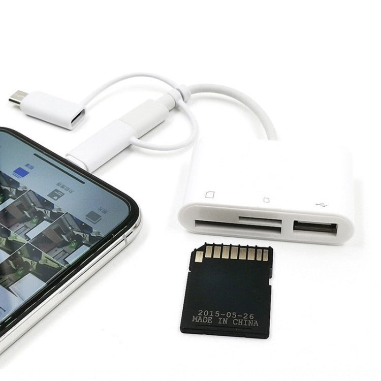 3 in 1 8-Pin และ Micro USB และ Type-C ถึง TF และ SD Card Reader อะแดปเตอร์ USB OTG Extender