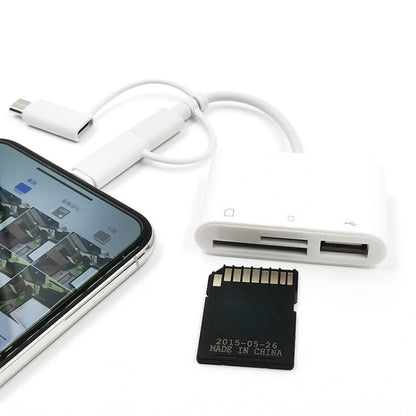 3 in 1 8-Pin และ Micro USB และ Type-C ถึง TF และ SD Card Reader อะแดปเตอร์ USB OTG Extender