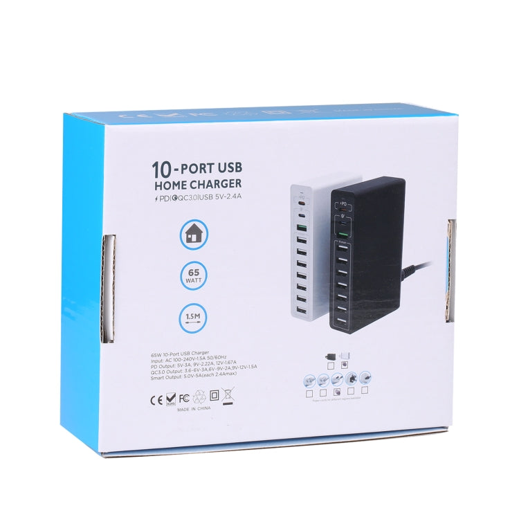 MFT-03Q 10 in 1 65W QC3.0 USB Smart Fast Charger, ปลั๊ก EU, EU Plug