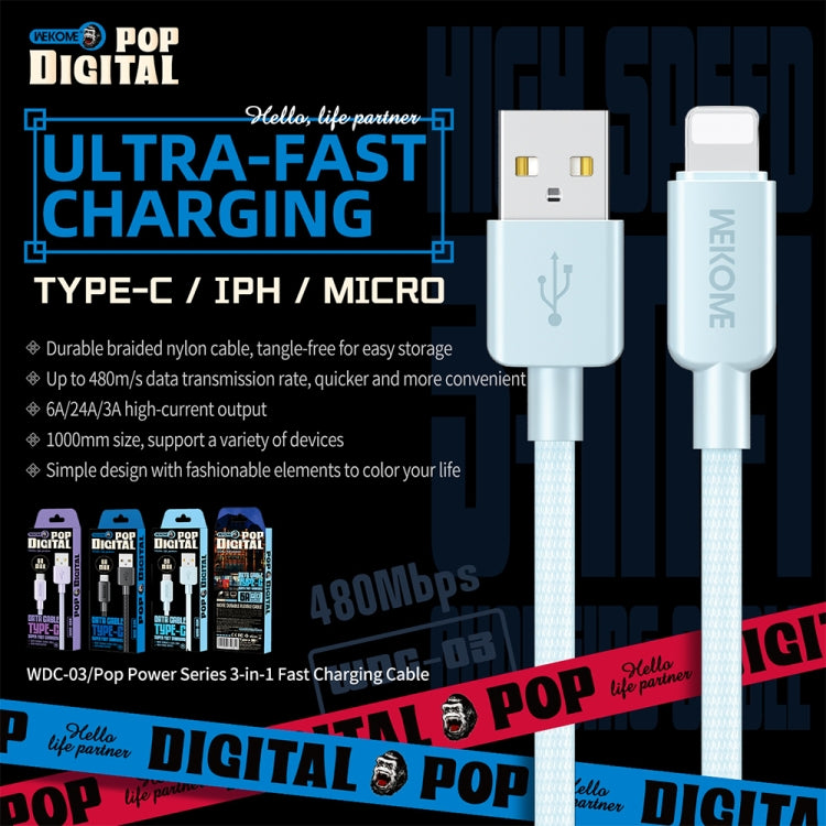 WEKOME WDC-03 Tidal Energy Series 2.4A USB to 8 Pin Braided Data Cable, ความยาว: 1 ม., USB to 8 Pin