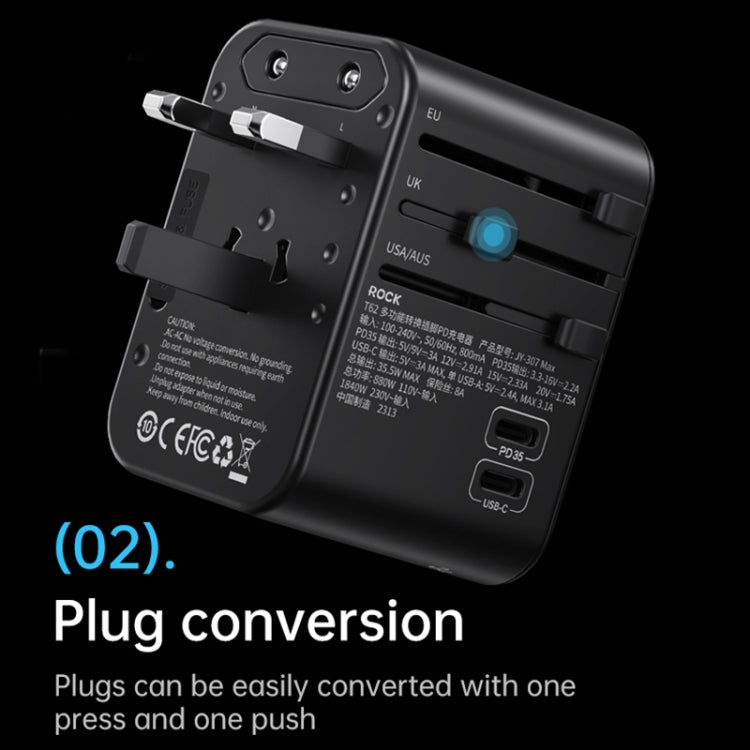 ROCK T62 35.5W Global Travel Multifunctional Plug PD Charger Adapter ปลั๊กไฟ, T62