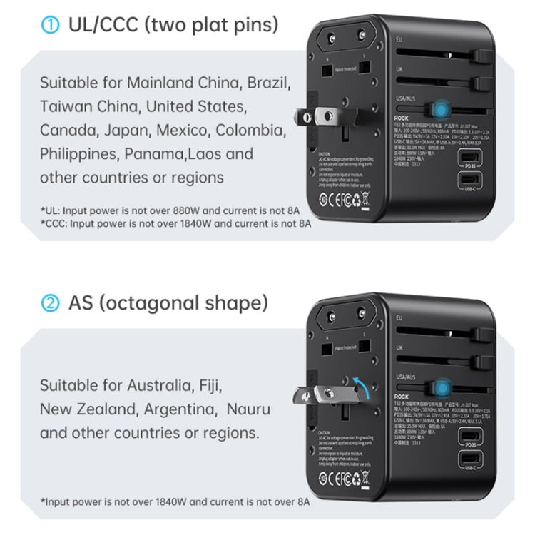 ROCK T62 35.5W Global Travel Multifunctional Plug PD Charger Adapter ปลั๊กไฟ, T62
