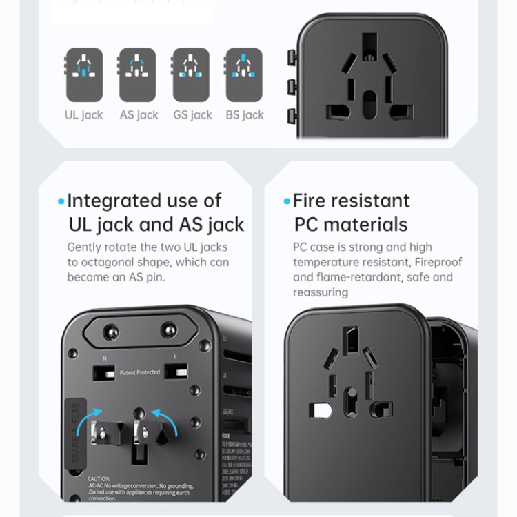 ROCK T62 35.5W Global Travel Multifunctional Plug PD Charger Adapter ปลั๊กไฟ, T62