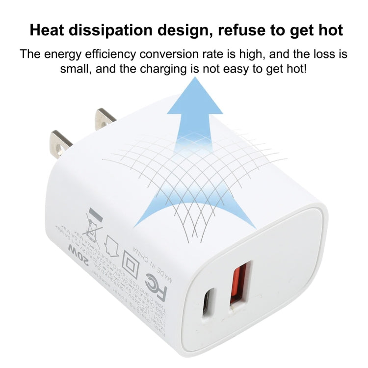 U087 20W USB-C / Type-C + พอร์ต USB ที่ชาร์จสำหรับเดินทางชาร์จเร็ว, ปลั๊ก US, US Plug